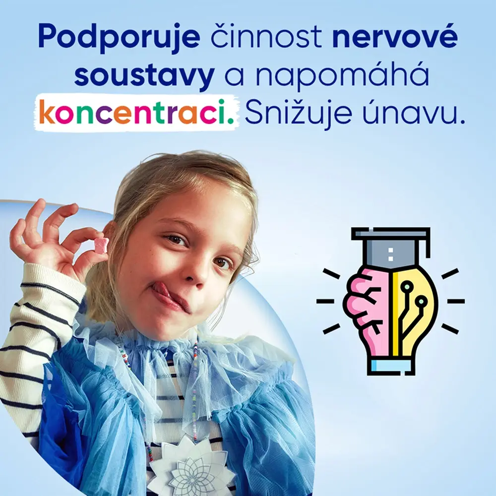 Magne B6 Kids 30 žvýkacích tablet na podporu nervového systému, psychických funkcí, energetického metabolismu a snížení únavy a vyčerpání dítěte.